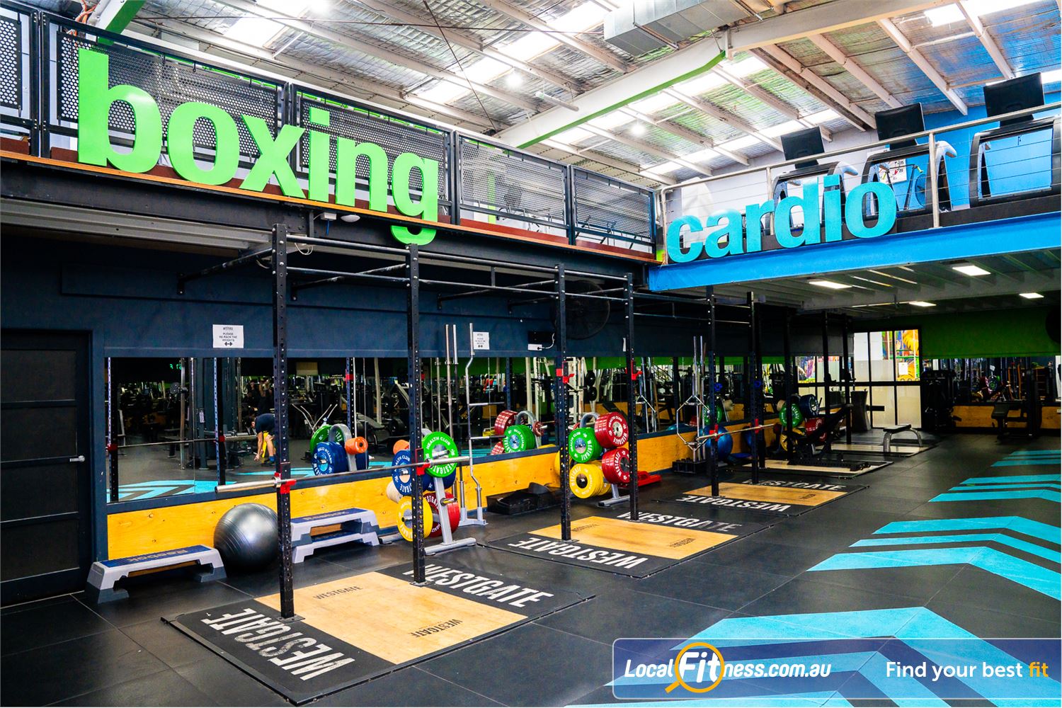 Westgate Health Club Altona North Multiple Olympic lifting racks perfect for squats, deadlifts, olympics lifts and more.