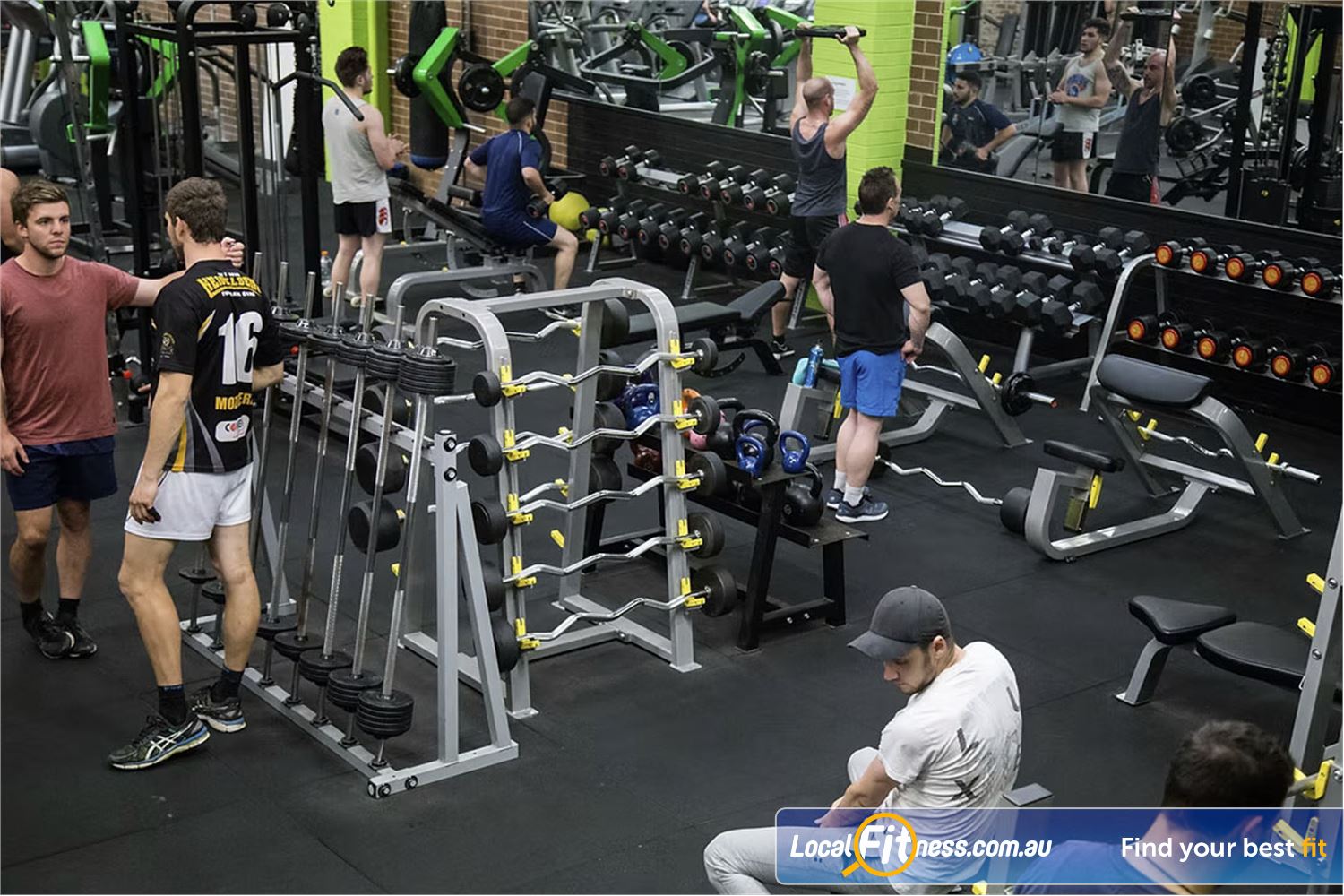Fit Express 24/7 Near Rosanna Free-weights zone includes straight barbells, ezycurl barbells, dumbbells and more.