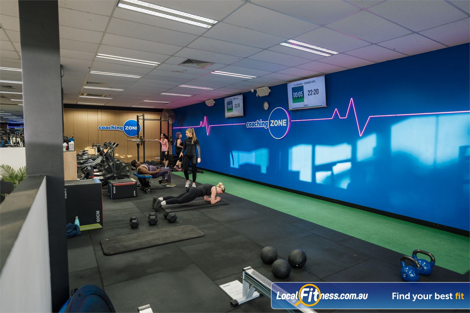 Genesis Health + Fitness Belmont The functional training and Belmont Coaching Zone HIIT gym space.