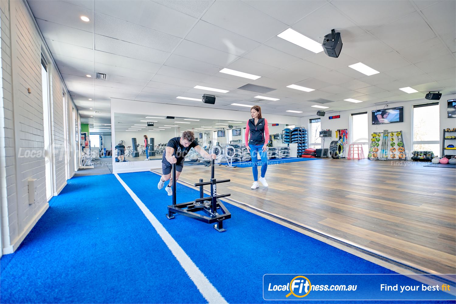 6 Degrees South Health & Fitness Near Gardenvale The dedicated functional training zone with indoor sled track.