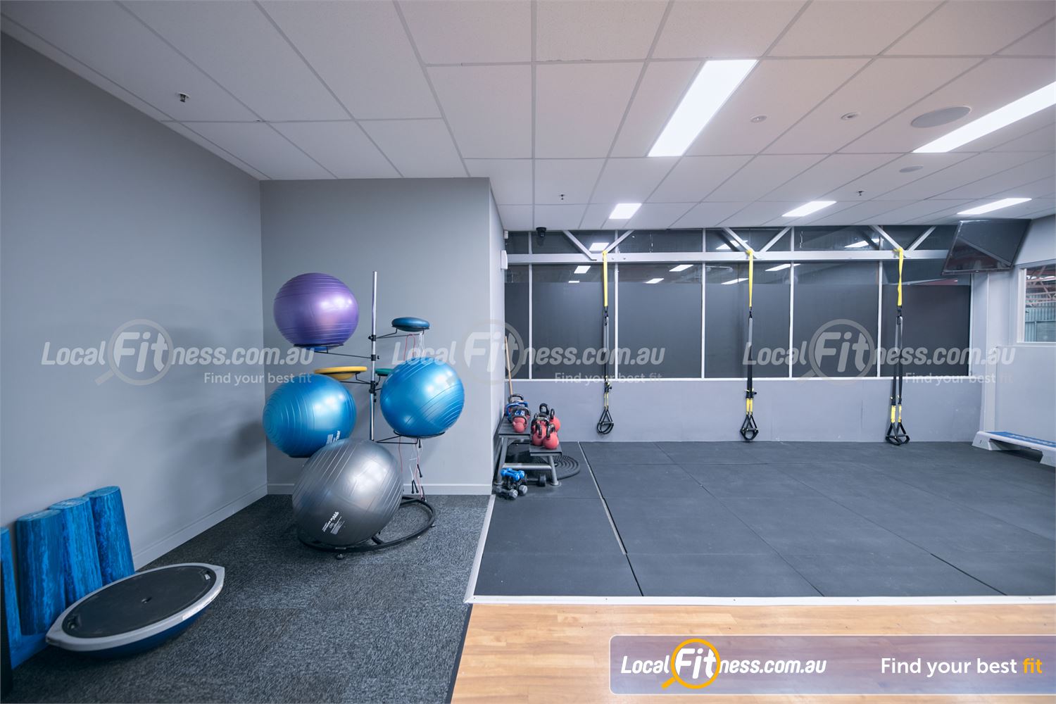 Diamond Valley Sports and Fitness Centre Greensborough Fully equipped ab and stretching area with mats, fitballs, foam rollers, bosu balls and more.