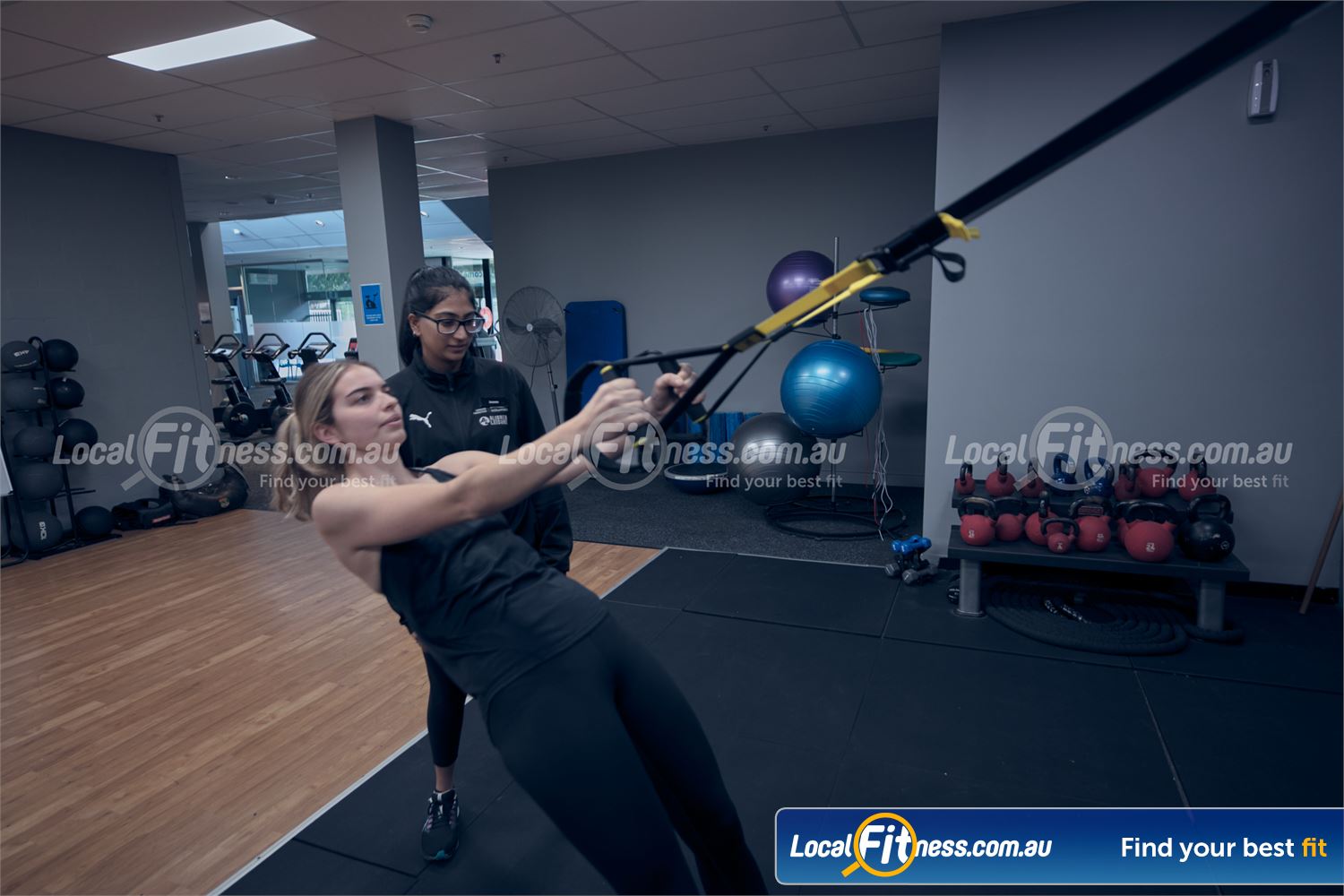 Diamond Valley Sports and Fitness Centre Near Saint Helena Work your core and your stabilizers with TRX training.
