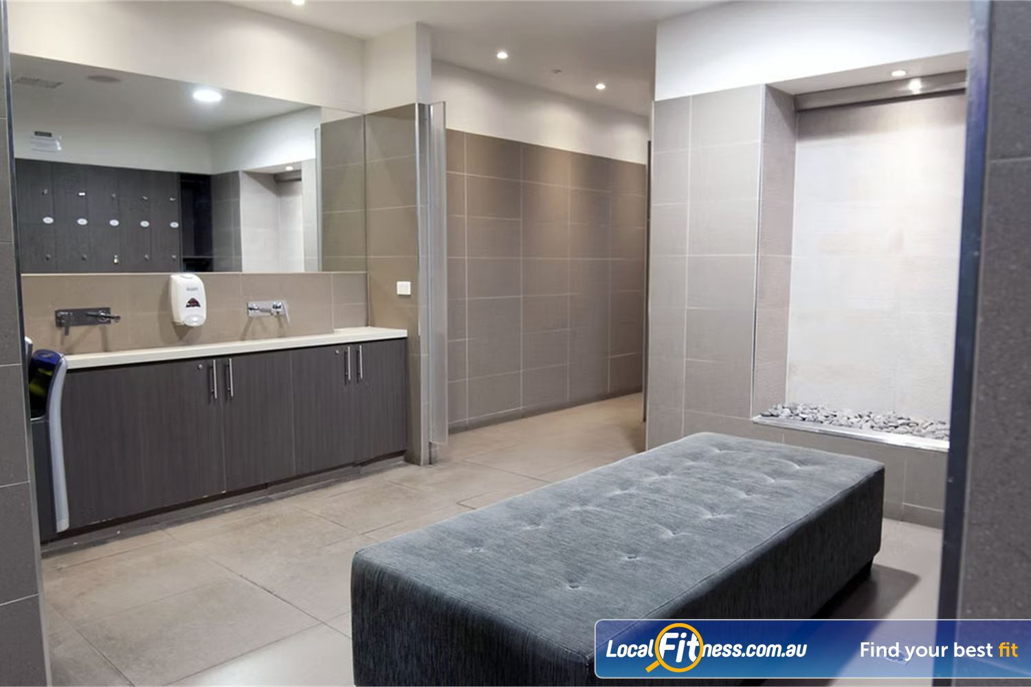Fit Express 24/7 Near Research Separate luxury, deluxe change rooms for males and females.