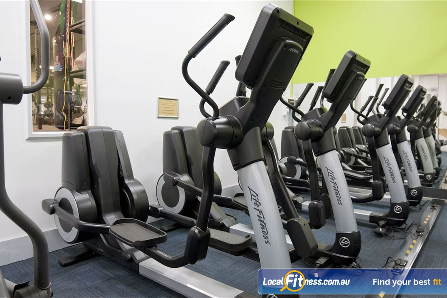 Fit Express 24/7 Near North Warrandyte Rows of state of the art cardio with personal entertainment screens.