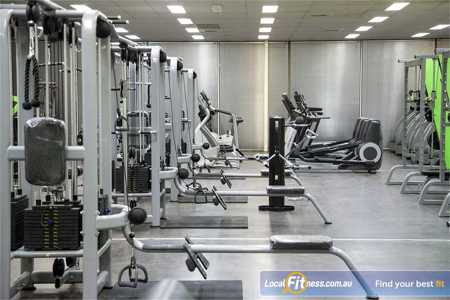 Fit Express 24/7 Reservoir Rows of state-of-the-art strength training pin-loading machines.