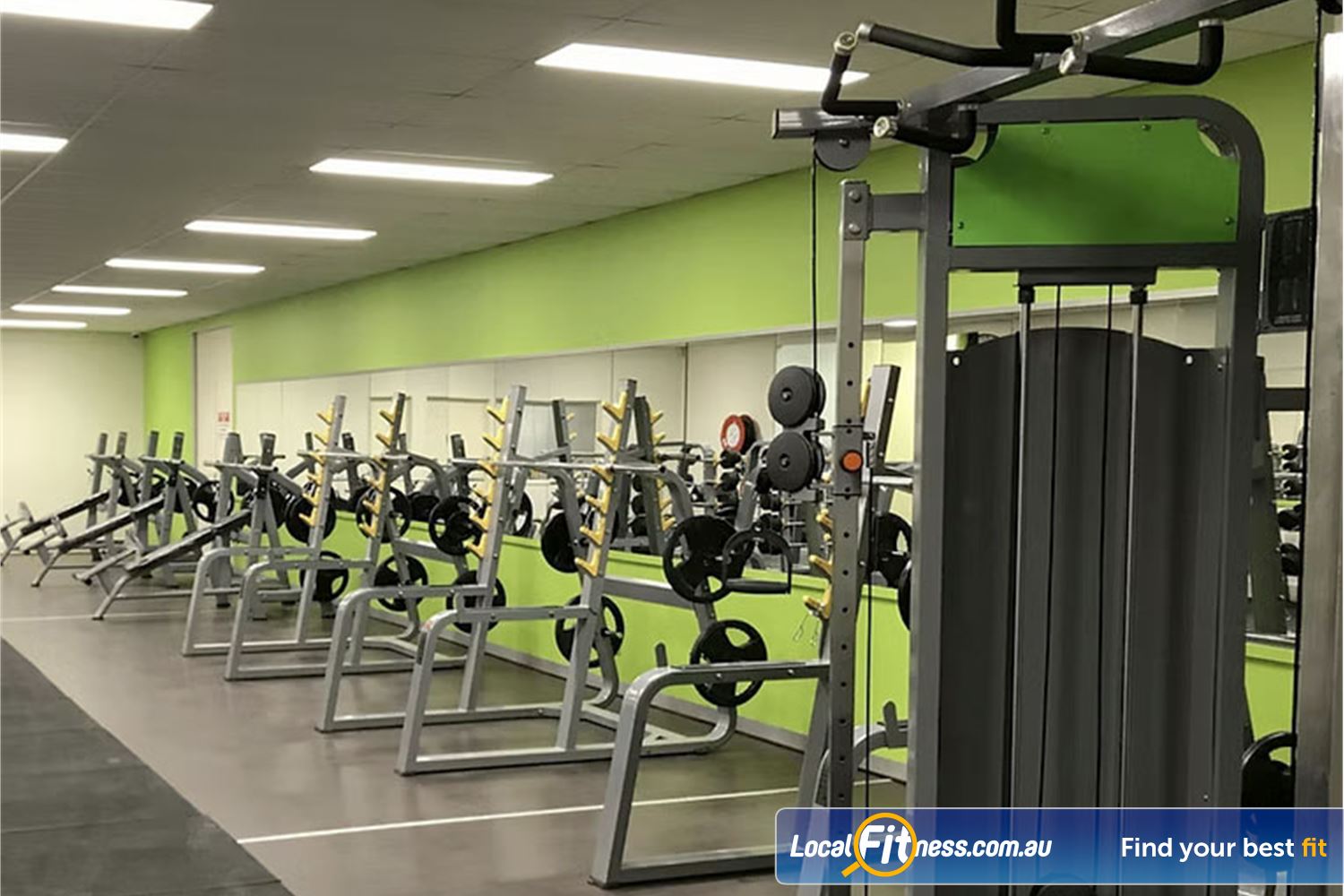 Fit Express 24/7 Reservoir Our Reservoir gym includes rows of squat racks, bench presses and more.