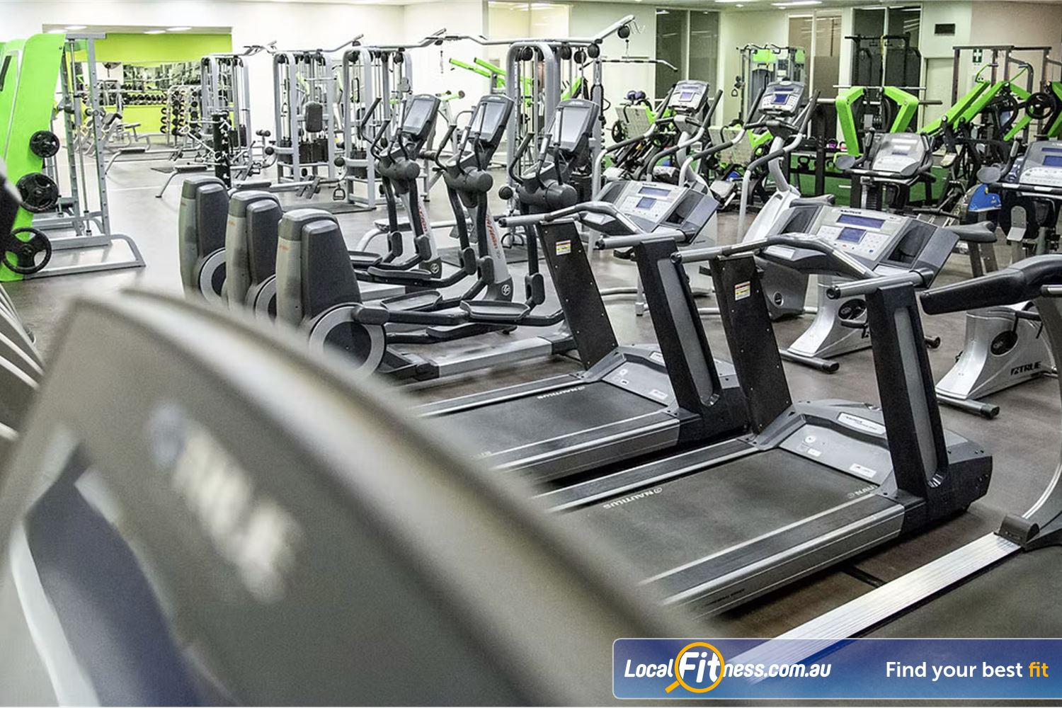 Fit Express 24/7 Reservoir Rows of state-of-the-art cardio, including cross trainers and treadmills.