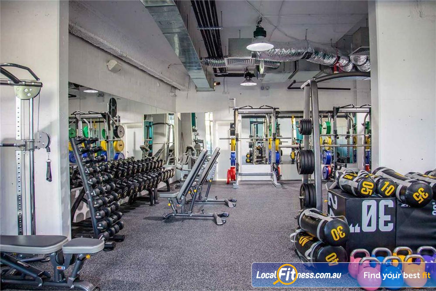 Rushcutters Health Near Woolloomooloo The fully equipped Rushcutters Bay gym space.