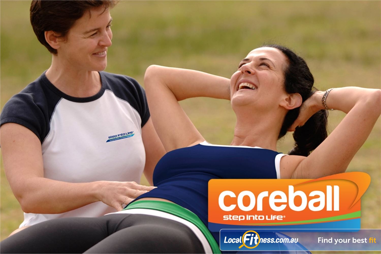 Step into Life Near Sherwood A fit ball used outdoors and combined with dumbbells and cross training.