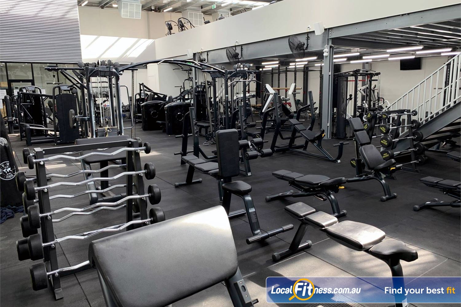 Weight of the World Fitness Altona North The fully equipped free-weights area with dumbbells, barbells and more.