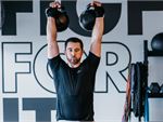 Balaclava strength training with kettlebells, weights, battle ropes