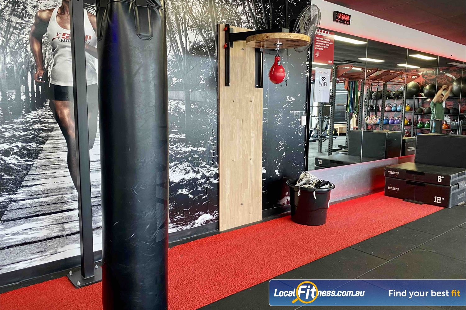 Snap Fitness Near Summer Hill Fully equipped Haberfield boxing gym area with heavy bag and speedball.