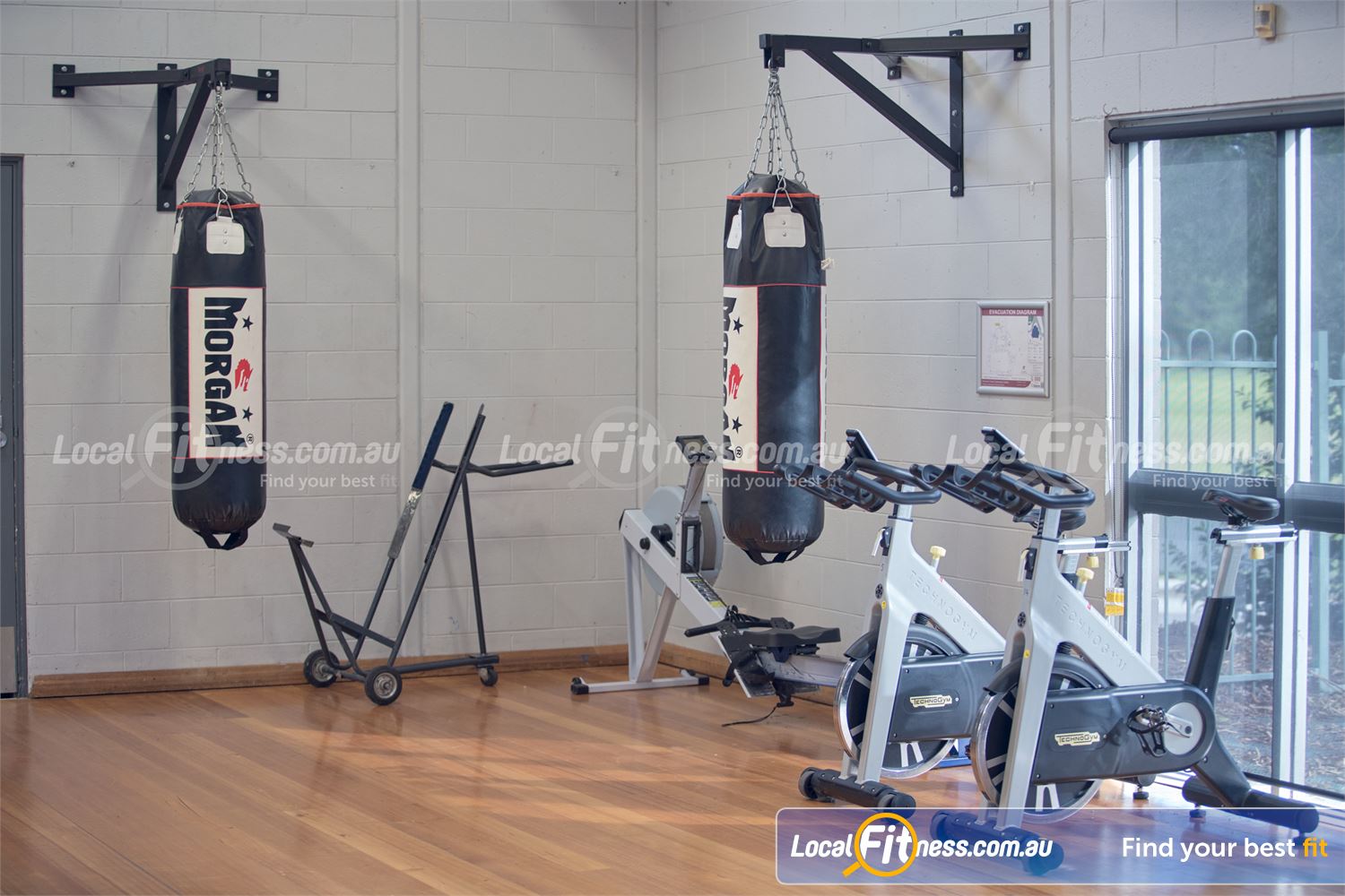 Diamond Creek Community Centre Near Wattle Glen Diamond Creek boxing setup with heavy punching bags.